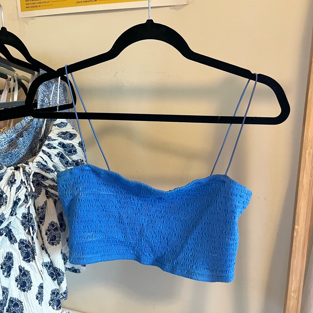Anthropologie Maeve blue smocked top